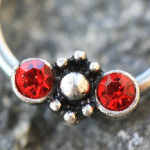 Stainless Steel Red Jeweled Ornate Snap-in Captive Bead Ring / Septum Ring - Impulse Piercings