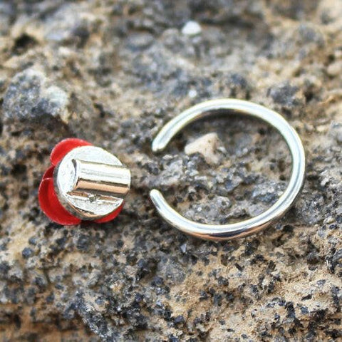 Stainless Steel Red Rose Snap-in Captive Bead Ring / Septum Ring - Impulse Piercings