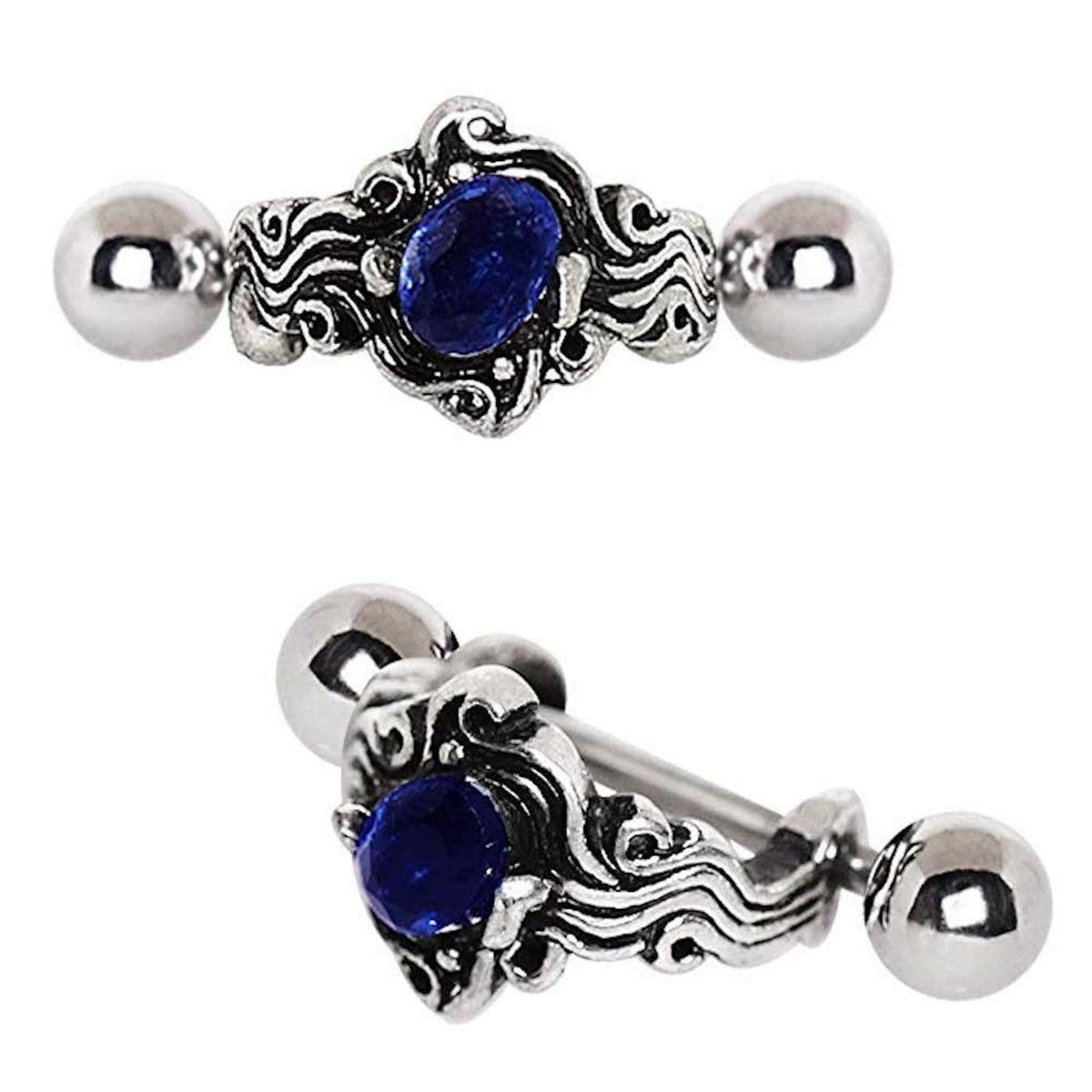 Stainless Steel Sapphire Blue Wave Cartilage Cuff Earring.