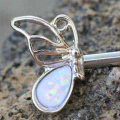 Stainless Steel Synthetic Opal Butterfly Nipple Bar - Impulse Piercings