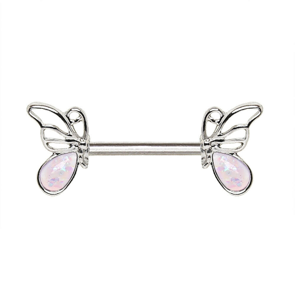 Stainless Steel Synthetic Opal Butterfly Nipple Bar.