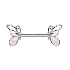 Stainless Steel Synthetic Opal Butterfly Nipple Bar.