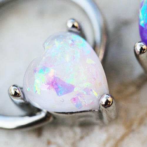 Stainless Steel Synthetic Opal Heart Snap-in Captive Bead Ring / Septum Ring - Impulse Piercings