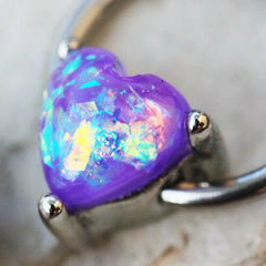 Stainless Steel Synthetic Opal Heart Snap-in Captive Bead Ring / Septum Ring - Impulse Piercings