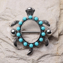 Stainless Steel Teal Blue Turtle Nipple Shield - Impulse Piercings