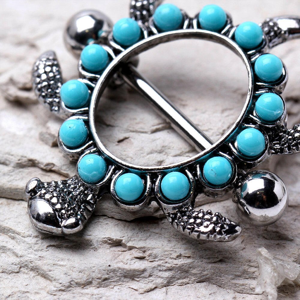 Stainless Steel Teal Blue Turtle Nipple Shield - Impulse Piercings