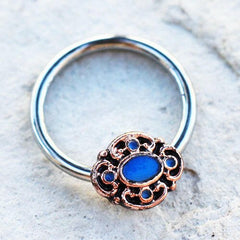 Stainless Steel Teal Ornate Bead Snap-in Captive Bead Ring / Septum Ring - Impulse Piercings