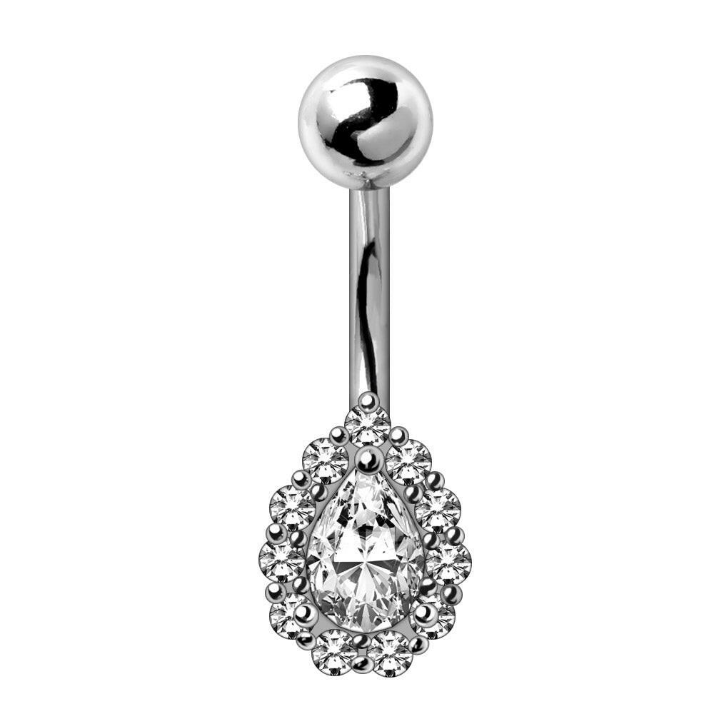 Stainless Steel Teardrop Cut CZ Navel Ring.