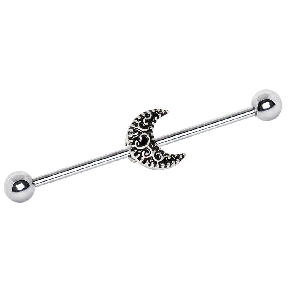 Stainless Steel Tribal Crescent Moon Industrial Barbell.