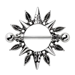 Stainless Steel Tribal Design Sunburst Nipple Shield.