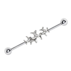 Stainless Steel Triple Jeweled Flower Industrial Barbell.