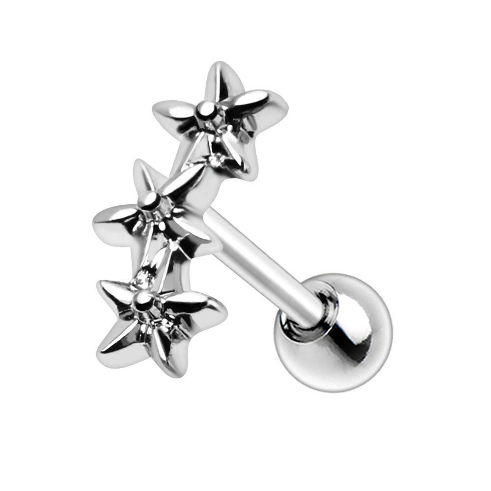 Stainless Steel Triple Star Flower Cartilage Earring.