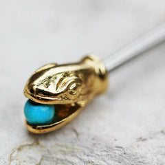 Stainless Steel Turquoise Ball Golden Serpent Nipple Bar - Impulse Piercings