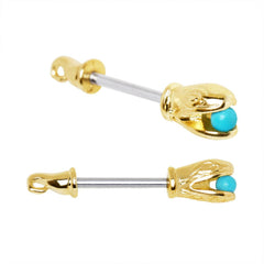 Stainless Steel Turquoise Ball Golden Serpent Nipple Bar.