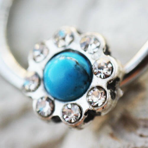 Stainless Steel Turquoise Flower Snap-in Captive Bead Ring - Impulse Piercings