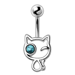 Stainless Steel Turquoise Kitty Navel Ring.