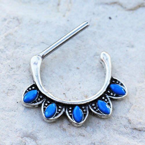 Stainless Steel Turquoise Tribal Nipple Clicker Ring - Impulse Piercings