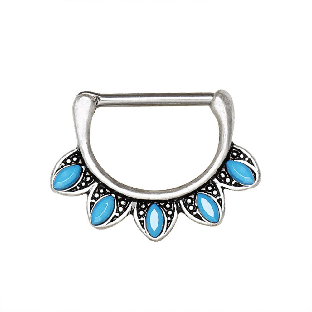 Stainless Steel Turquoise Tribal Nipple Clicker Ring.