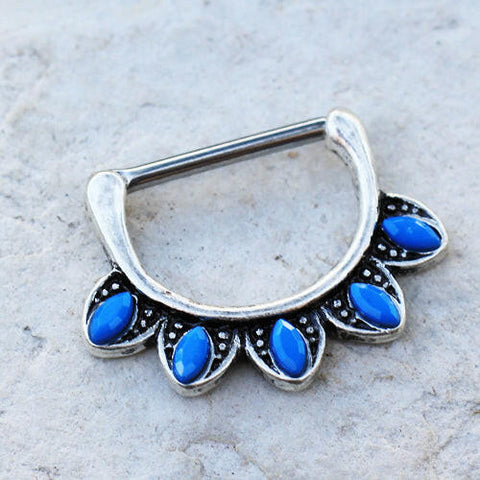 Stainless Steel Turquoise Tribal Nipple Clicker Ring - Impulse Piercings