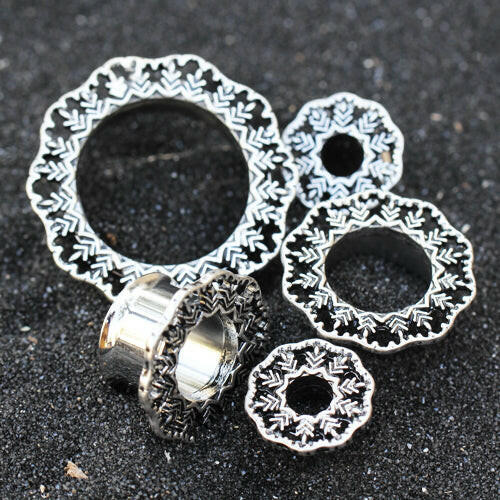 Stainless Steel Vintage Leaf Filigree Double Flare Tunnel Plug - Impulse Piercings