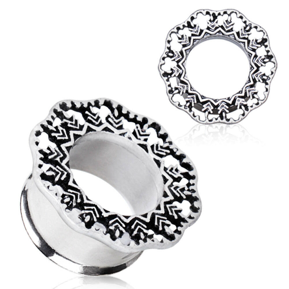 Stainless Steel Vintage Leaf Filigree Double Flare Tunnel Plug.