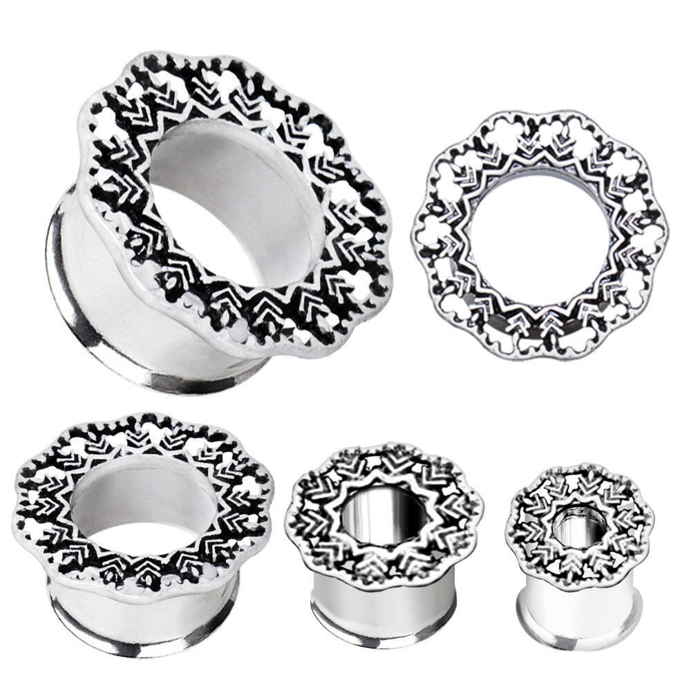 Stainless Steel Vintage Leaf Filigree Double Flare Tunnel Plug - Impulse Piercings