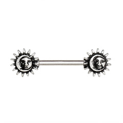 Stainless Steel Vintage Sun and Moon Nipple Bar.