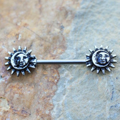 Stainless Steel Vintage Sun and Moon Nipple Bar - Impulse Piercings