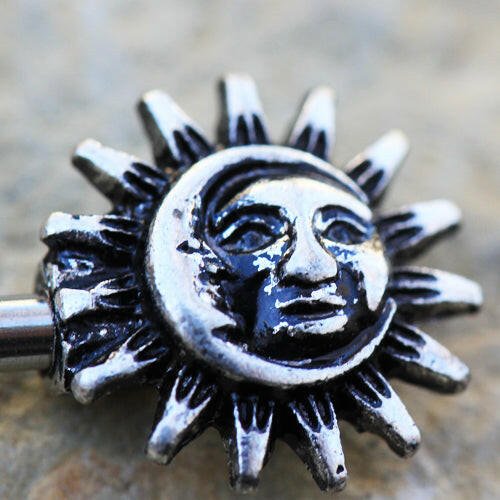 Stainless Steel Vintage Sun and Moon Nipple Bar - Impulse Piercings