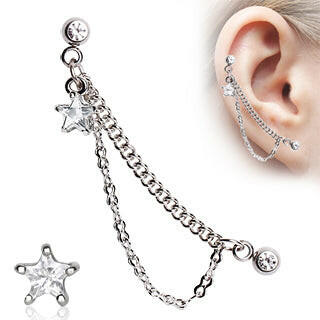 Star 316L Surgical Steel Double Chained Cartilage Earring - Impulse Piercings