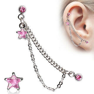 Star 316L Surgical Steel Double Chained Cartilage Earring - Impulse Piercings