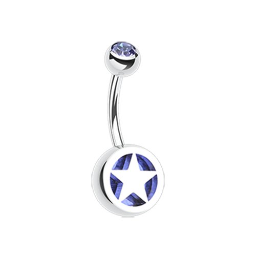 Star Holographic Glitter Inlay Steel Belly Button Ring.