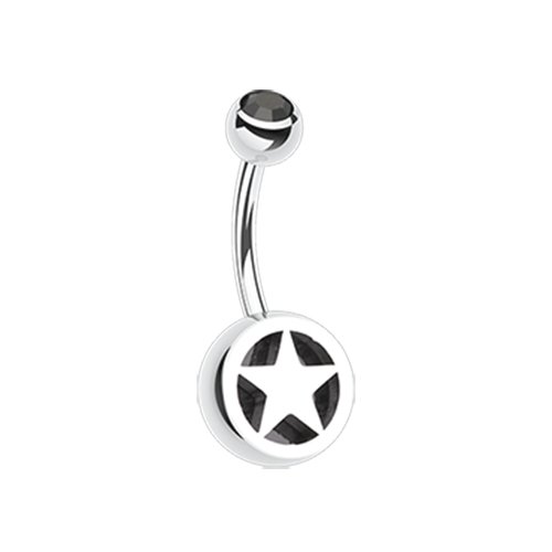 Star Holographic Glitter Inlay Steel Belly Button Ring.