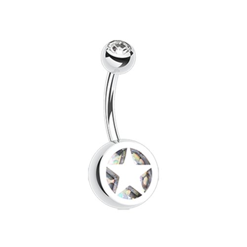 Star Holographic Glitter Inlay Steel Belly Button Ring.