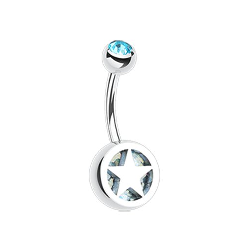 Star Holographic Glitter Inlay Steel Belly Button Ring.