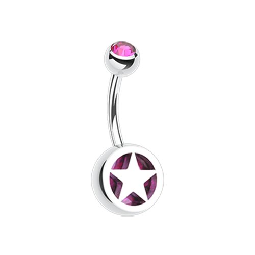 Star Holographic Glitter Inlay Steel Belly Button Ring.