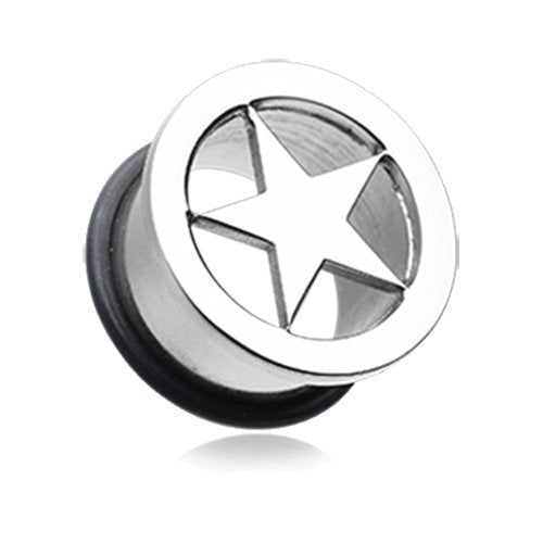 Star Steel Single Flared Ear Gauge Hollow Plug.