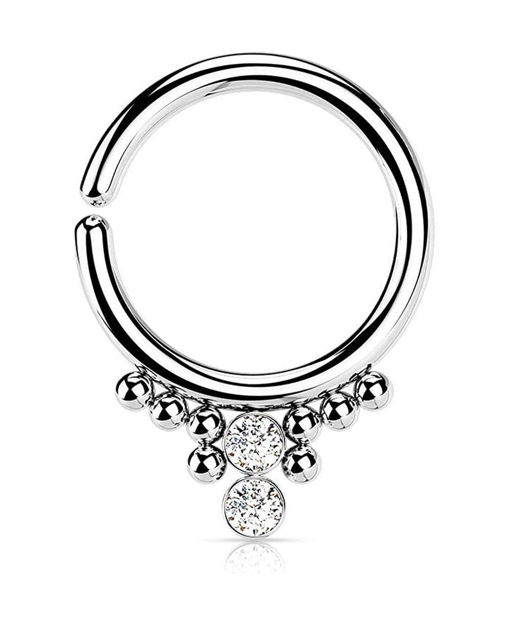 Surgical Steel 2 Round CZ Flat Balls and Cluster Beads Bendable Hoop Ring - Impulse Piercings