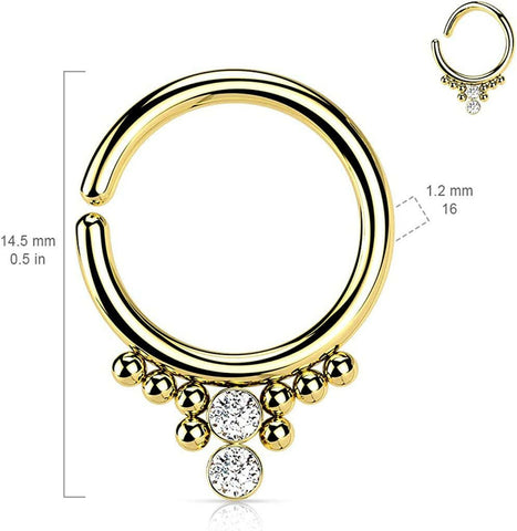 Surgical Steel 2 Round CZ Flat Balls and Cluster Beads Bendable Hoop Ring - Impulse Piercings