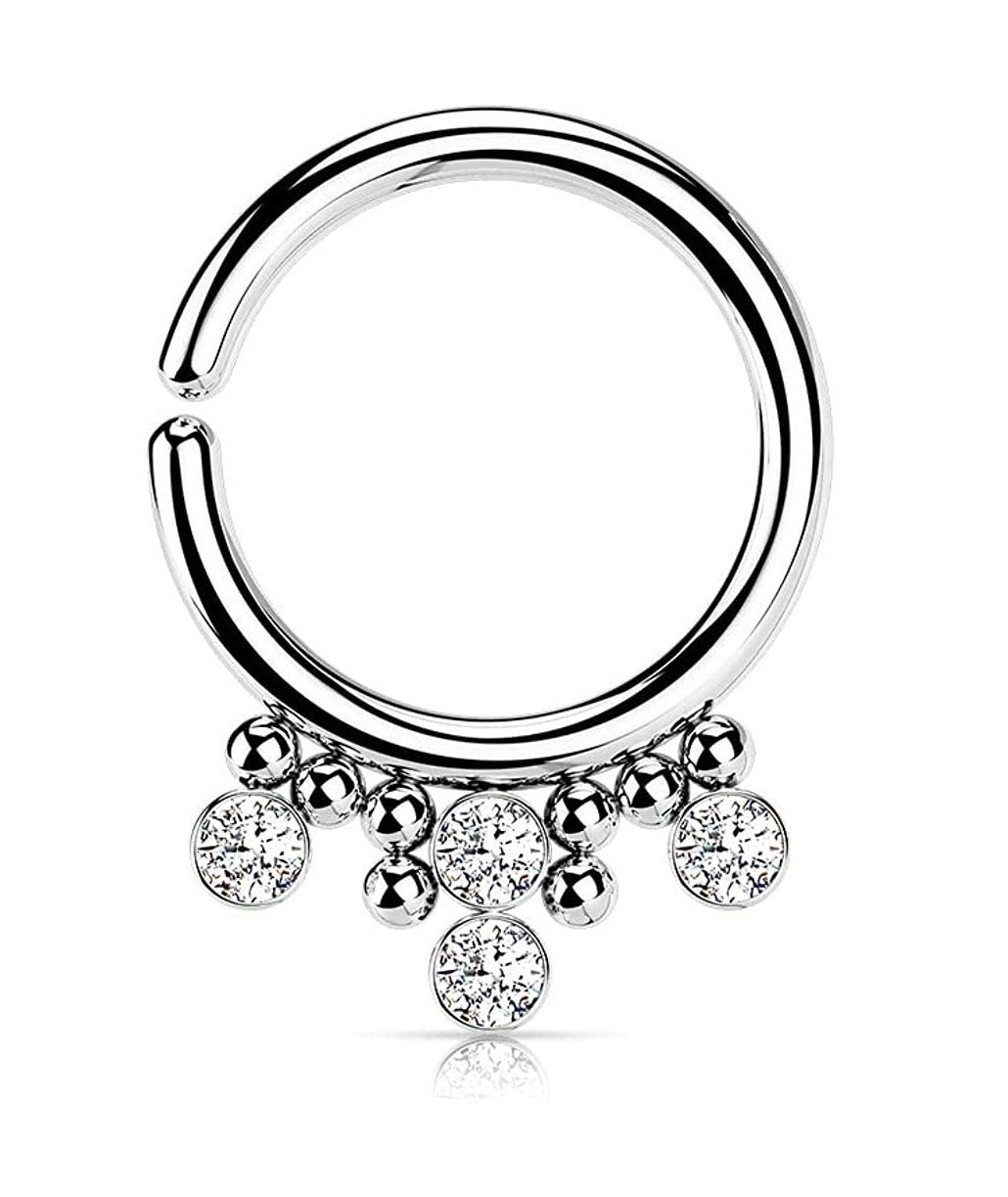 Surgical Steel 4 Round CZ Flat Balls and Clustered Beads Bendable Hoop Ring - Impulse Piercings