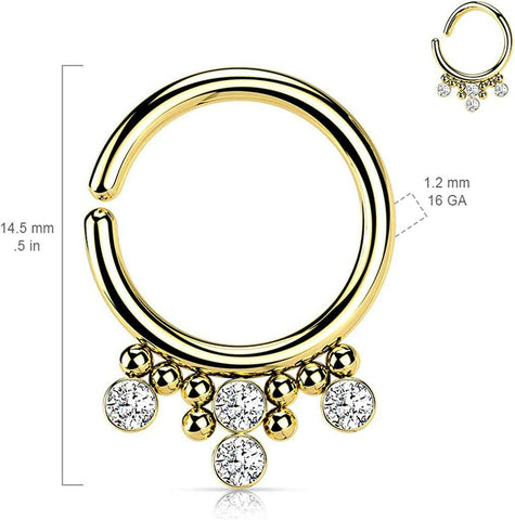 Surgical Steel 4 Round CZ Flat Balls and Clustered Beads Bendable Hoop Ring - Impulse Piercings