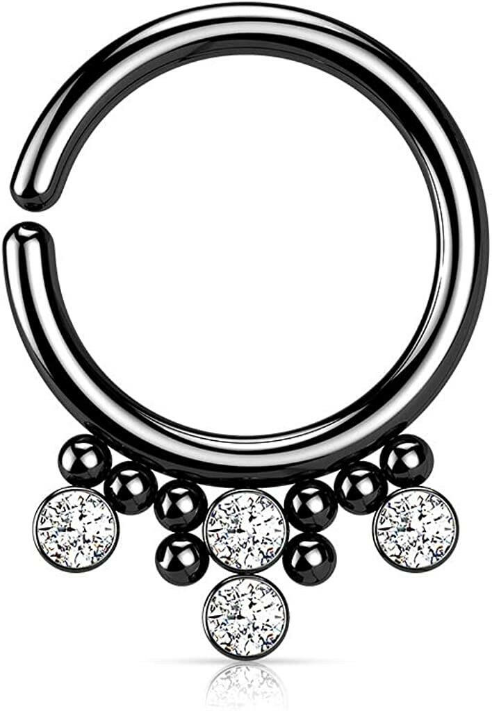 Surgical Steel 4 Round CZ Flat Balls and Clustered Beads Bendable Hoop Ring - Impulse Piercings