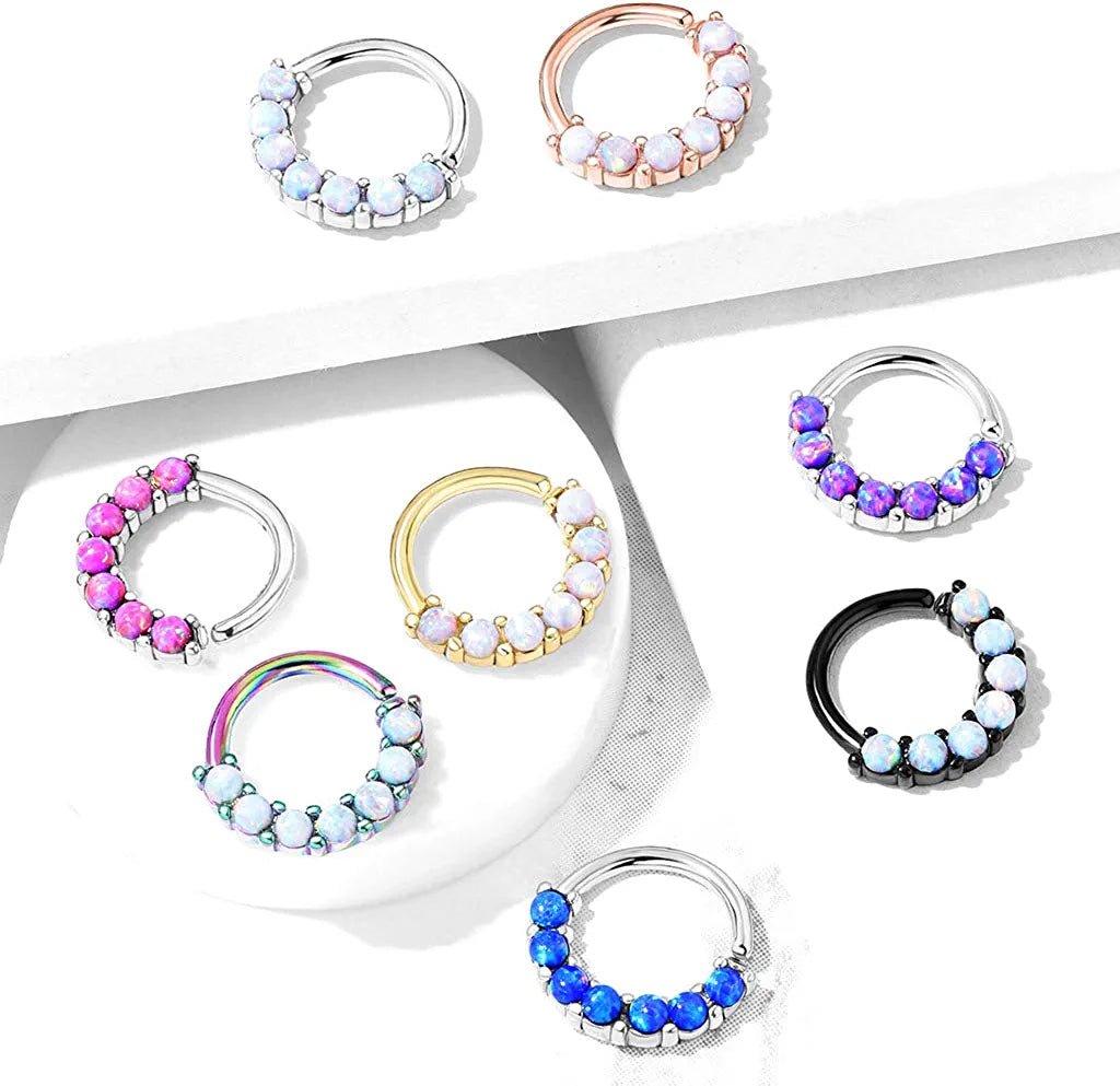 Surgical Steel 7 Opal Front Facing Bendable Hoop Rings for Ear Cartilage Daith Nose Septum - Impulse Piercings