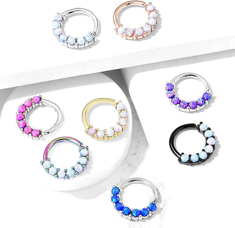 Surgical Steel 7 Opal Front Facing Bendable Hoop Rings for Ear Cartilage Daith Nose Septum - Impulse Piercings