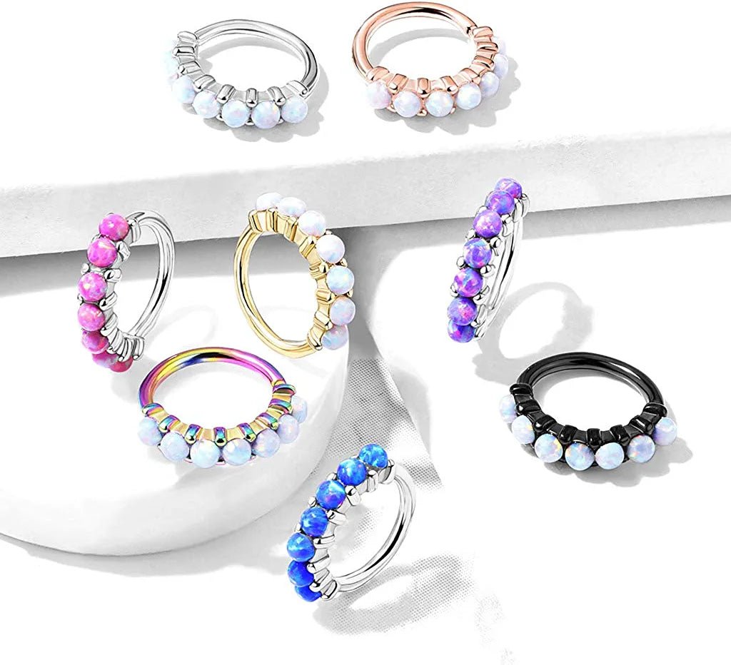 Surgical Steel 7 Opal Lined All Bendable Hoop Rings for Ear Cartilage Eyebrow Nose Rings - Impulse Piercings