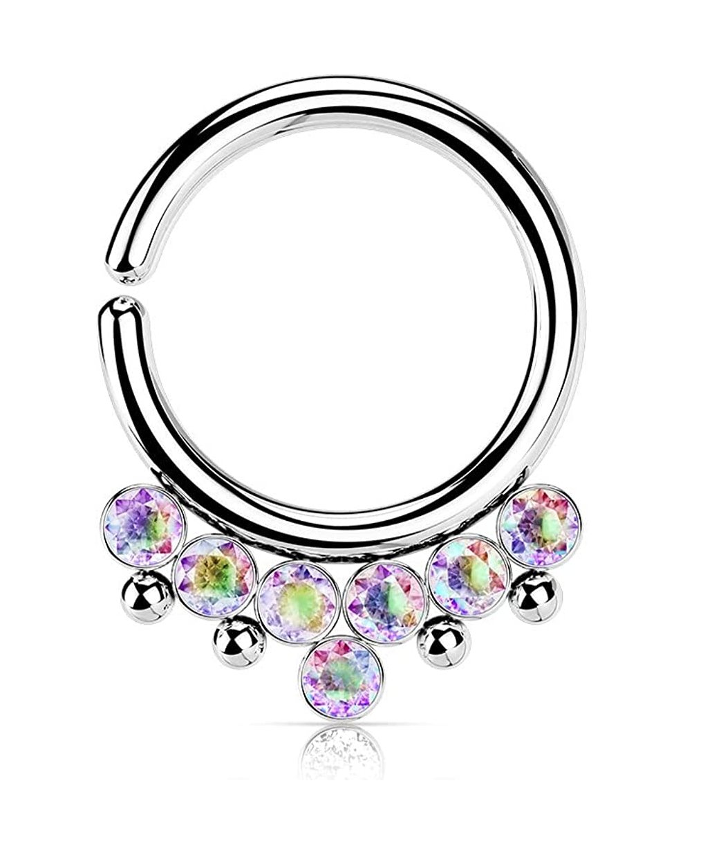 Surgical Steel 7 Round CZ Flat Balls and Beads Bendable Hoop Ring - Impulse Piercings