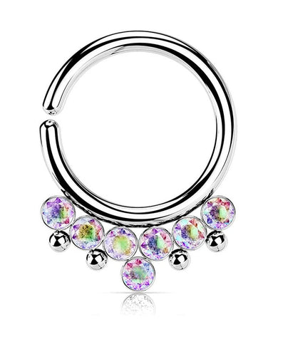 Surgical Steel 7 Round CZ Flat Balls and Beads Bendable Hoop Ring - Impulse Piercings