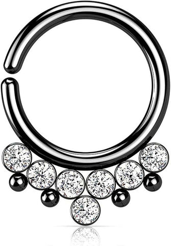 Surgical Steel 7 Round CZ Flat Balls and Beads Bendable Hoop Ring - Impulse Piercings