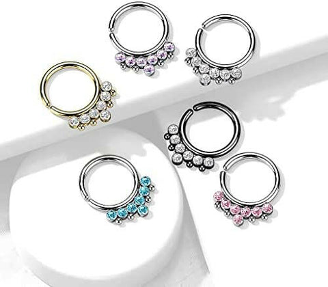 Surgical Steel 7 Round CZ Flat Balls and Beads Bendable Hoop Ring - Impulse Piercings