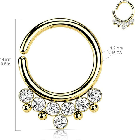 Surgical Steel 7 Round CZ Flat Balls and Beads Bendable Hoop Ring - Impulse Piercings